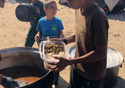 ‏“Donate to secure food and clothing for displaced