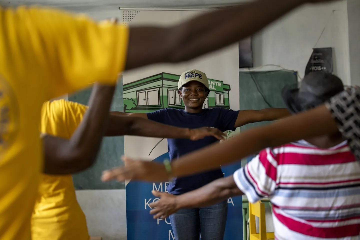 group of people stretching