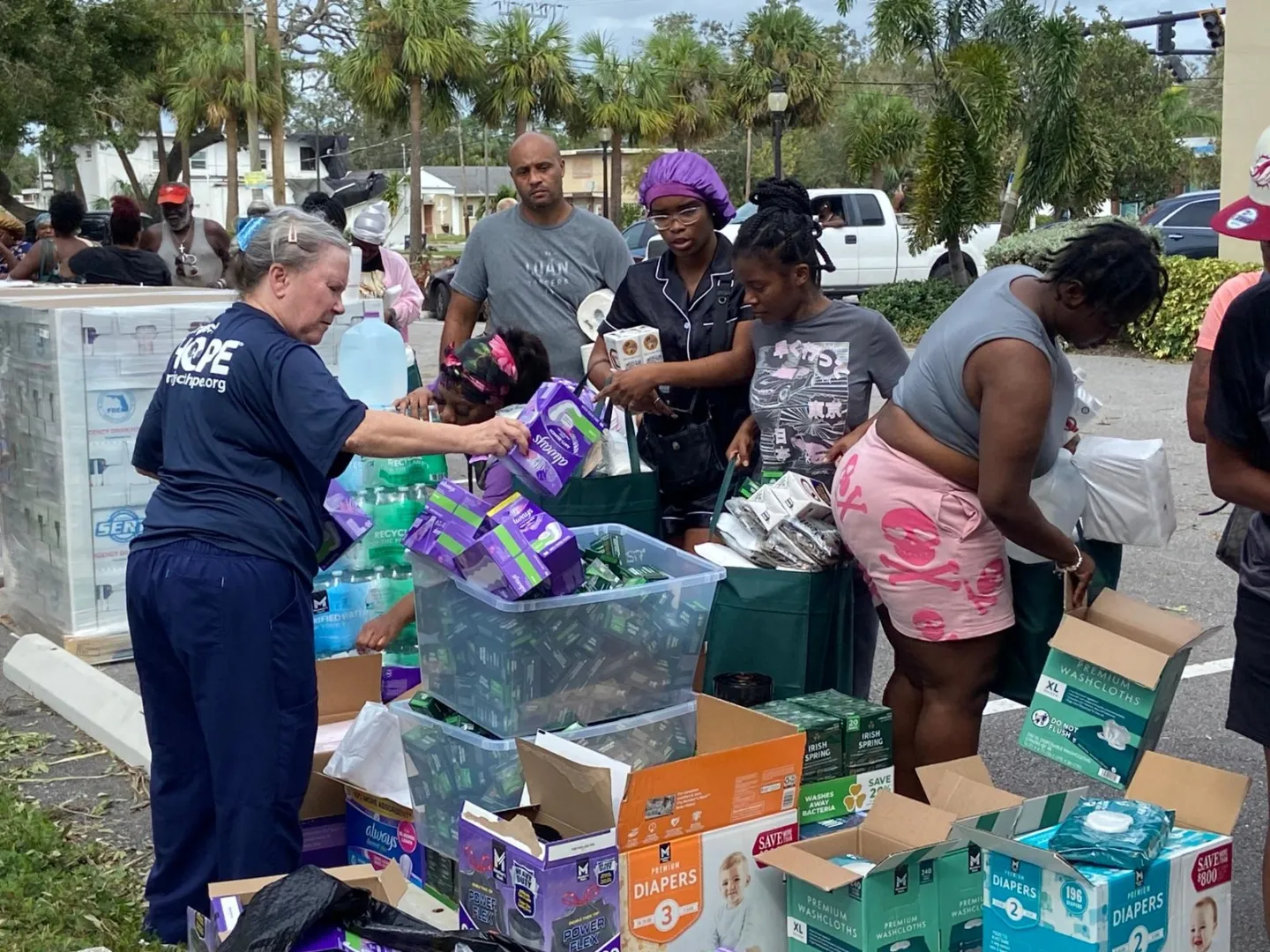 Project HOPE distributes supplies to survivors.