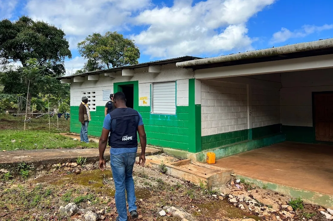 Staff wearing Project HOPE gear at a medical center in Haiti