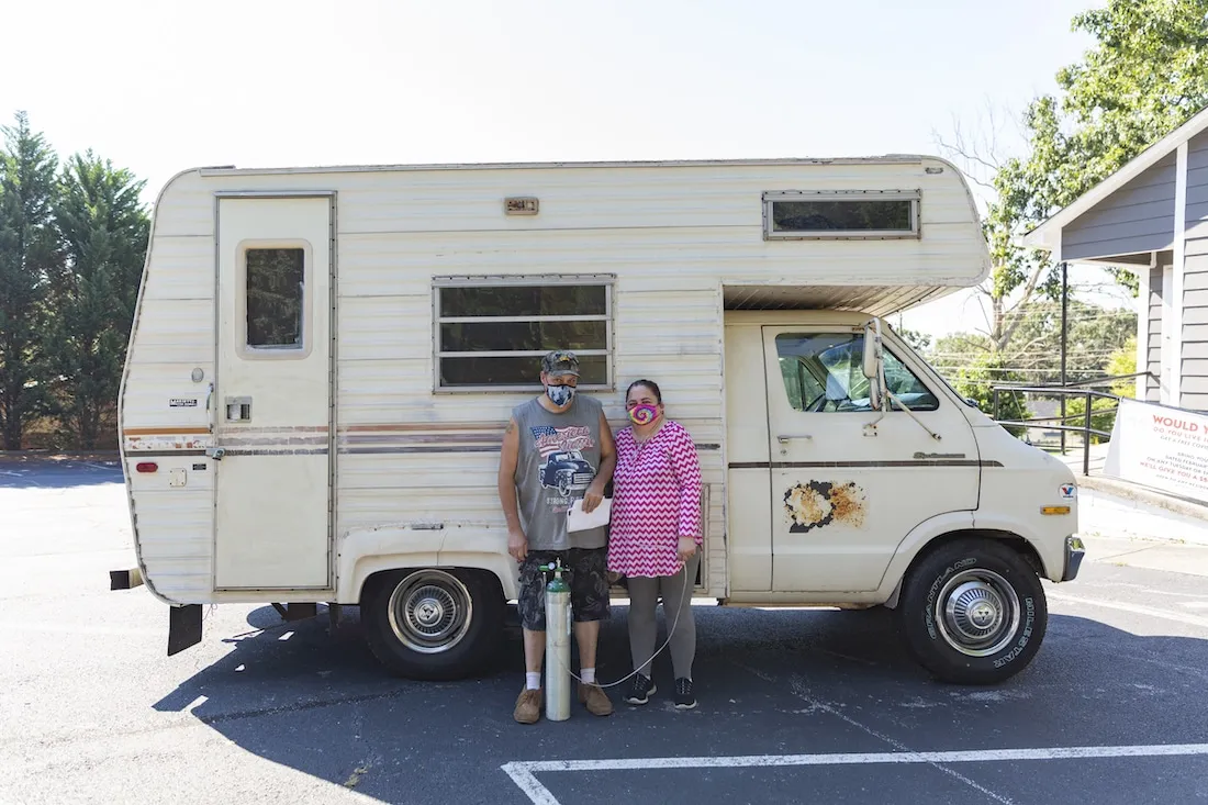 Donald outside his RV in Toccoa, Ga.
