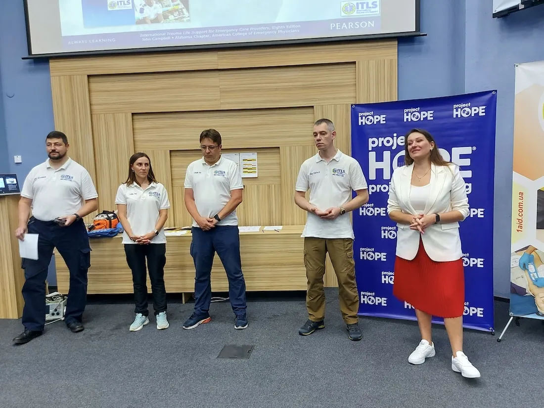 Program officer Vira helps lead a training for health workers in Ukraine